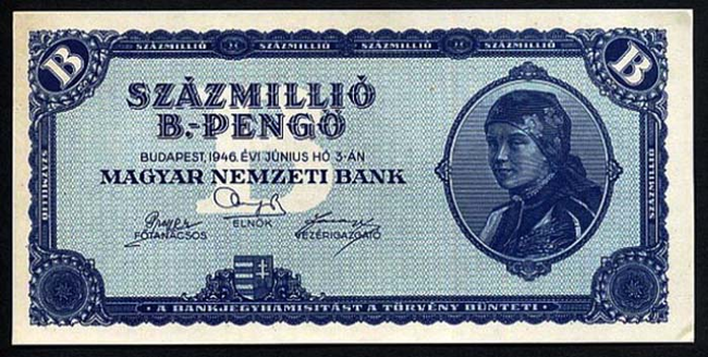 Hungary - 100-Million-Billion Pengo Note.