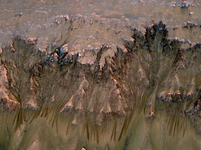 Picture of liquid water flowing on Mars.