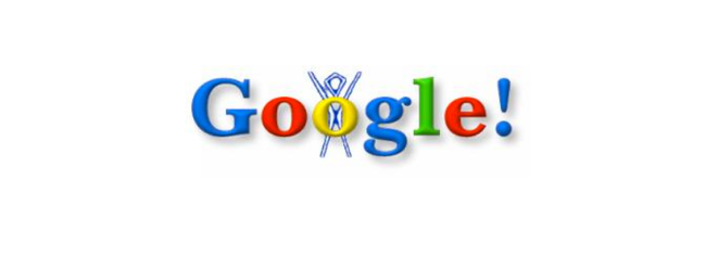 In 1998 this was the first Google logo doodle. It's a picture of the Man at Burning Man. Larry and Sergey created it to let visitors to the site know where they were for a week.