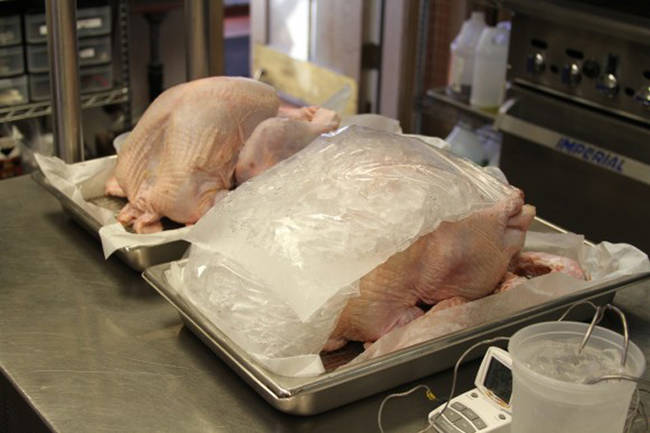 Keep your turkey from drying out by cooling it down with an ice pack before you cook it.