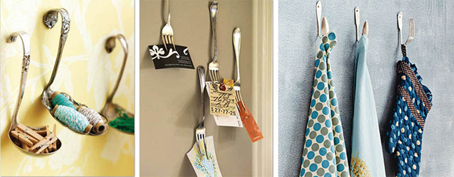 23.) Give your utensils a bend and use them as hooks.