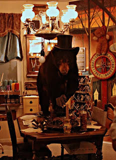 This taxidermied piece of a black bear (in a top hat) stands over the table. We hope he doesn't shed too much at breakfast.