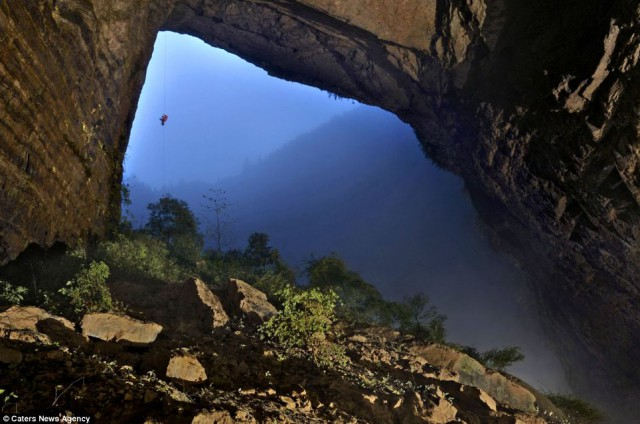 Cloud Ladder Hall spans 12 acres and the ceiling, covered with fog, is about 820 feet-high.