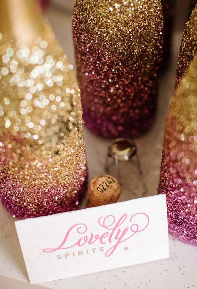 16.) Cover your champagne bottles in glitter for a festive look.