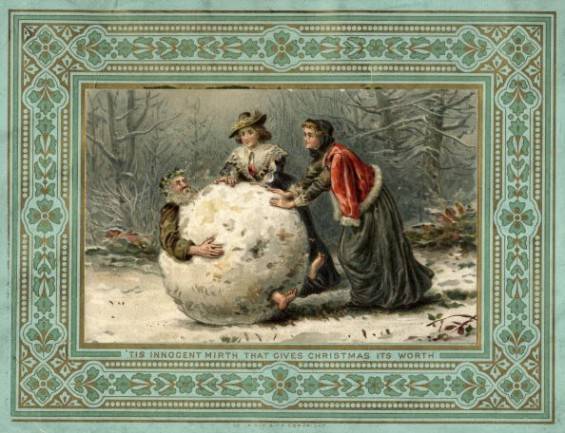 Menacing Santa via giant snowball, 1879