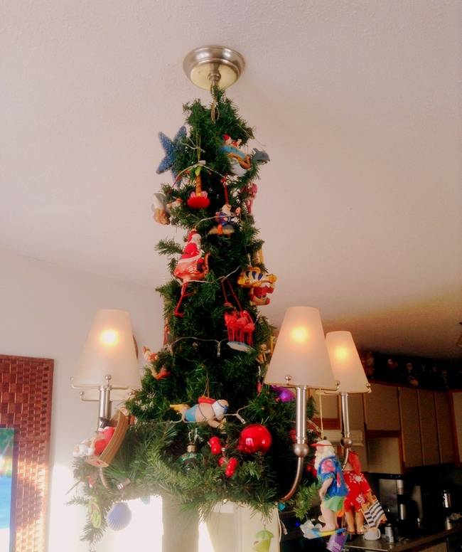 Use what you've got lying around the house...make a tree on your chandelier.