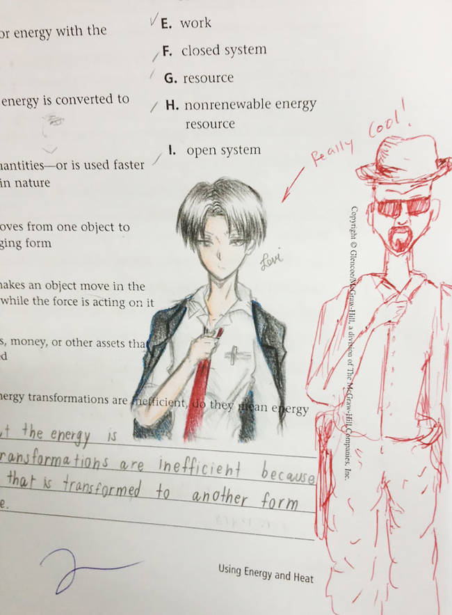 Sometimes, the source material is too good to draw on, so it's left alone. Apparently, this student brought colored pencils to the exam.