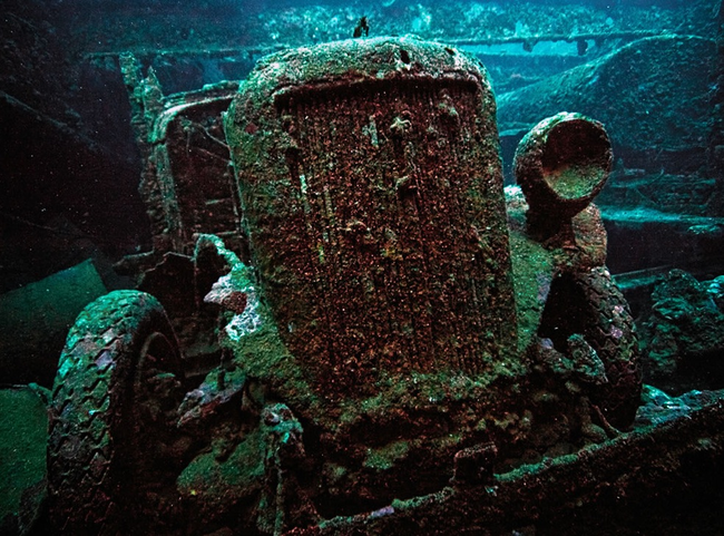 1.) In 1944 U.S and Japanese forces met at Truk Lagoon, about halfway between the Philippines and Hawaii. Thousands of soldiers, 275 planes and 60 ships sunk into the sea, including one Japanese freighter carrying trucks as cargo. Divers in the area say that sometimes they can hear the trucks starting up and idling, which is of course impossible unless their engines are powered by ghost fuel.