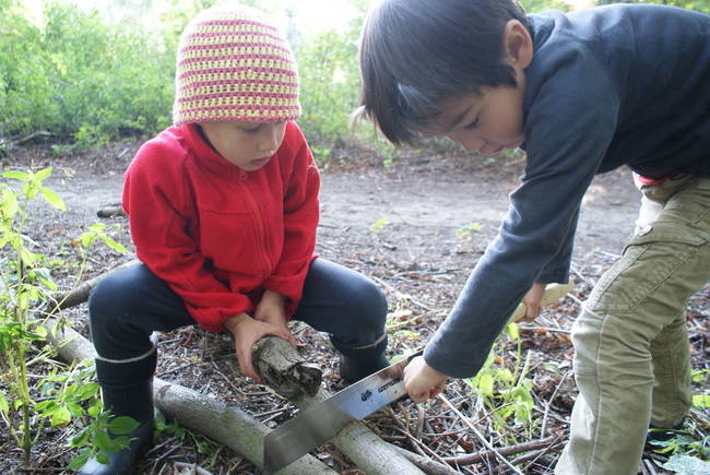 The kids even helped out with the sawing (with adult supervision, of course).