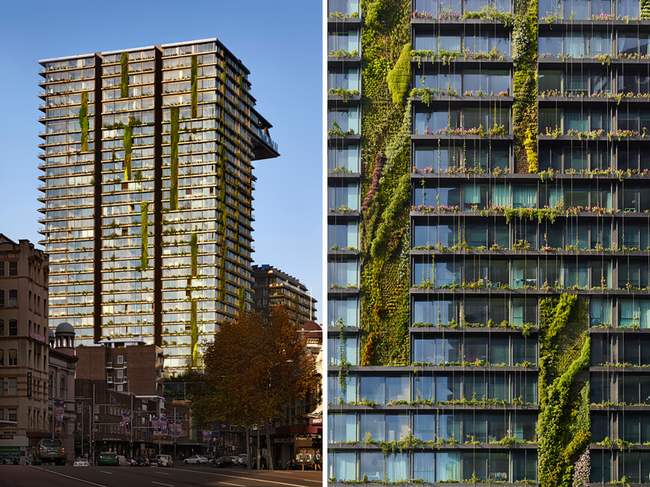 The building's greenery takes a cue from the nearby parkland.