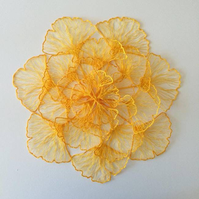 Individual gingko leaves arranged into a design