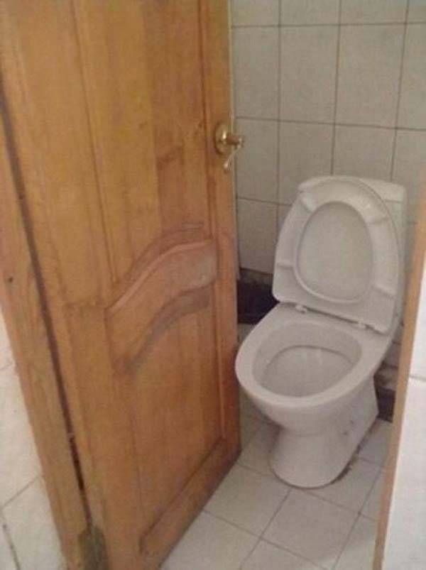 19.) I have a feeling they installed the toilet after the door.