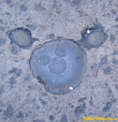 9.) Outside Ariel's Grotto - Hidden Mickey survey marker and pebbles