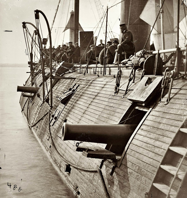 13.) The USS Galena in 1862 showing battle damage.