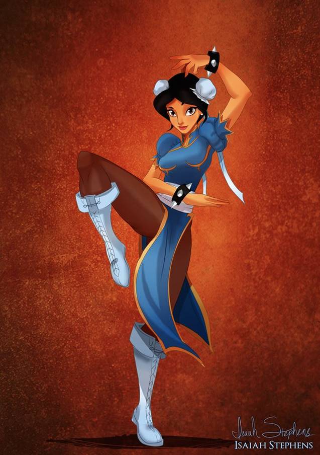 Jasmine (from <i>Aladdin</i>) as Chun-Li (from <i>Street Fighter</i>)