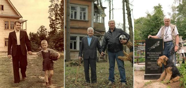 A father and son in 1949, 2009, and 2011.