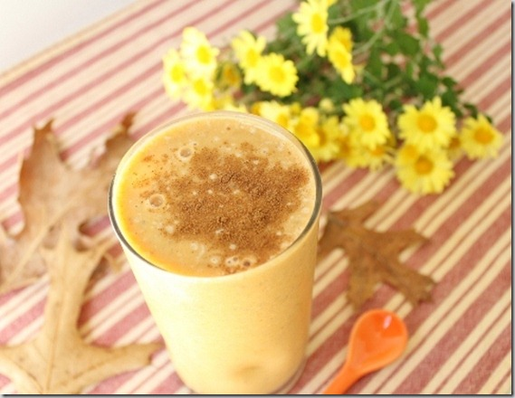 7.) <a href="https://www.runningtothekitchen.com/2011/09/pumpkin-banana-smoothie/">Pumpkin Banana Smoothie</a>