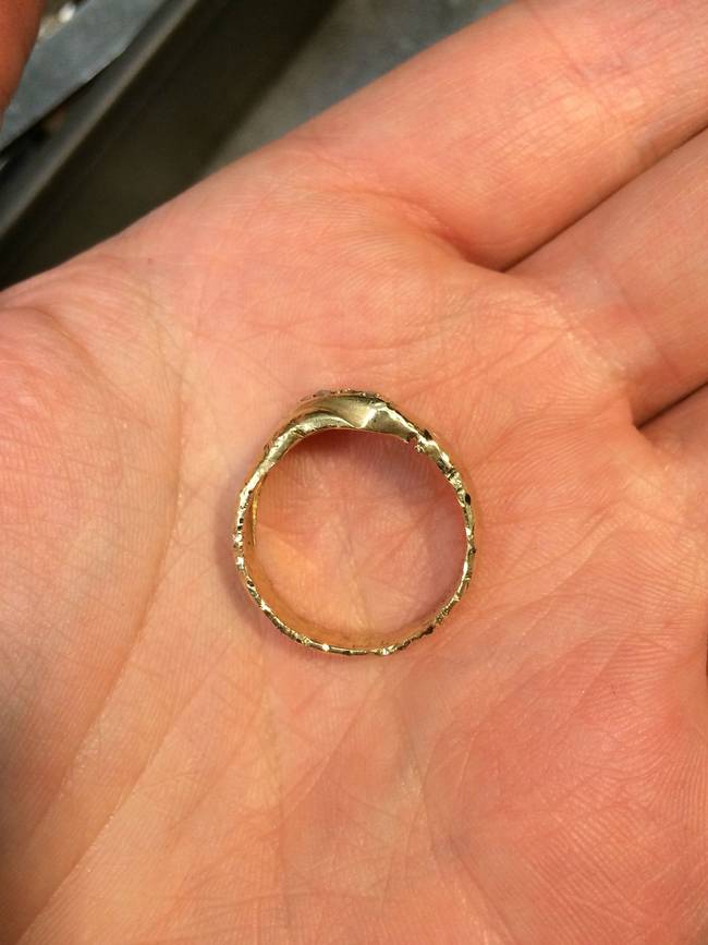 With the correct amount of force and precision, this step went relatively smoothly and the ring was back in its correct shape.