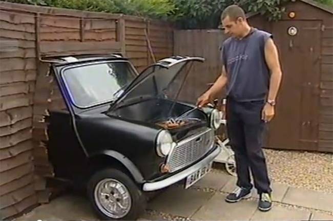 16.) This barbecue was made from the front end of a Mini Cooper.