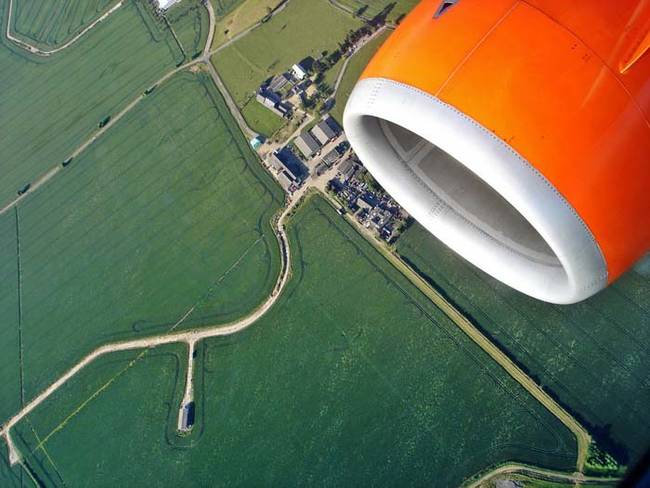 1.) Flying over the English countryside.