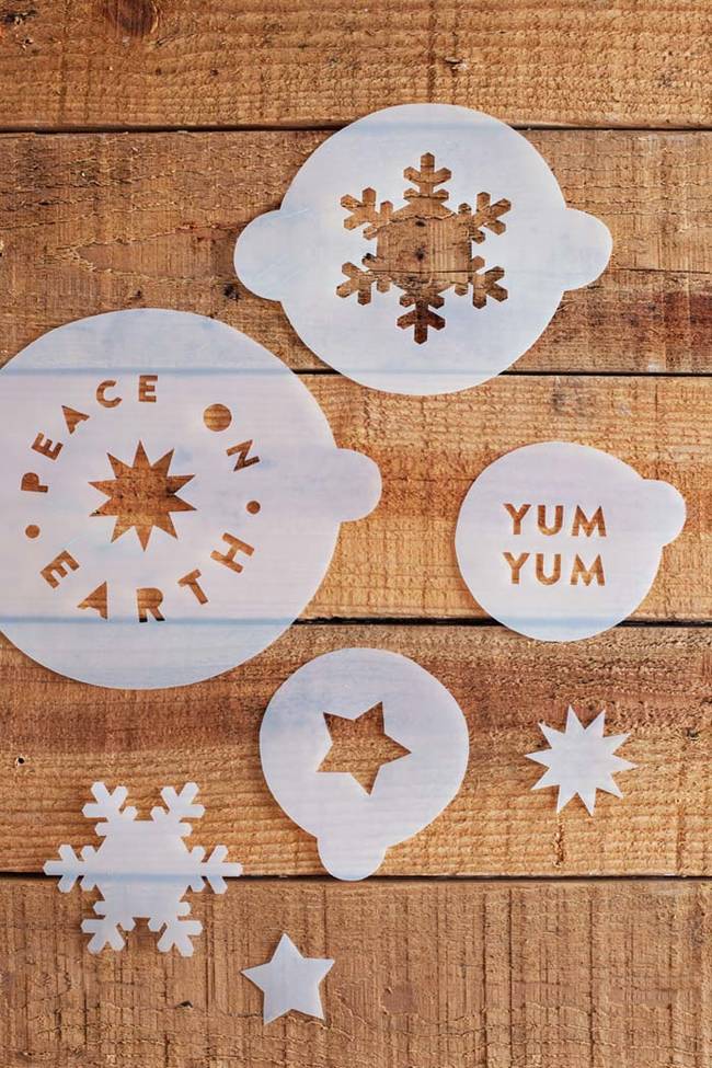 These cake and beverage stencils are easy to make.