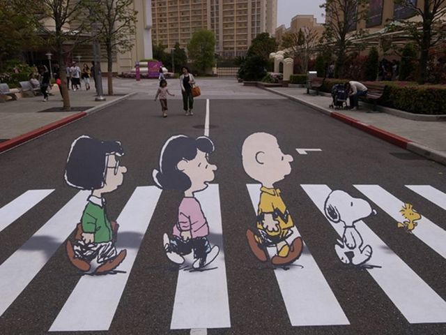 4. Snoopy and the Peanuts gang make an homage to The Beatles in Osaka, Japan.