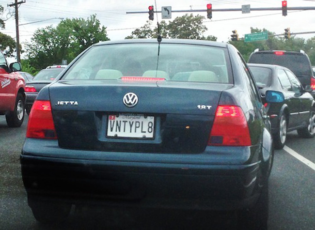 1.) "What would you like on your vanity plate?" "Vanity plate."