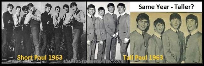 The authors of the site have pointed out that based on pictures from 1963, Paul had three different heights that year. Therefore there must be three different Pauls. One is the real Paul of course and the other two  must be shorter Paul clones.