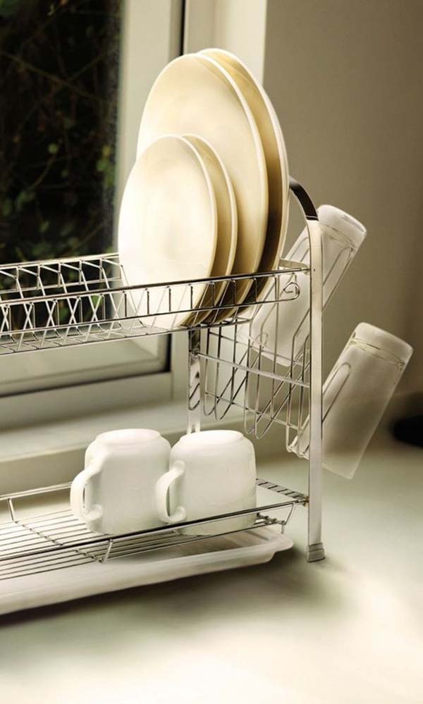 27.) If you have a small kitchen, this two-tiered dish rack will save you space.