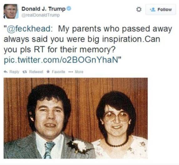 That time Donald Trump got tricked into retweeting a photo of serial killers, Fred and Rosemary West.