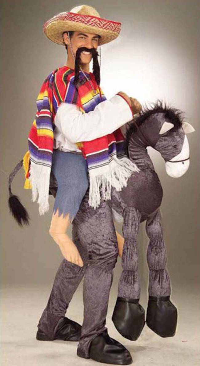 Mexican riding a donkey. Talk about a racist costume.