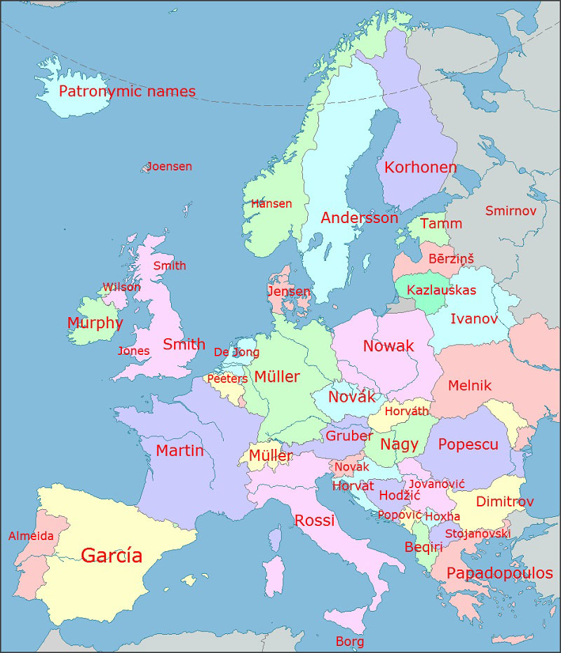 7.) The Most Common Surnames in Europe by Country