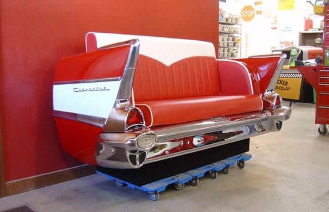 9.) This couch is made from the back end of a Chevrolet.