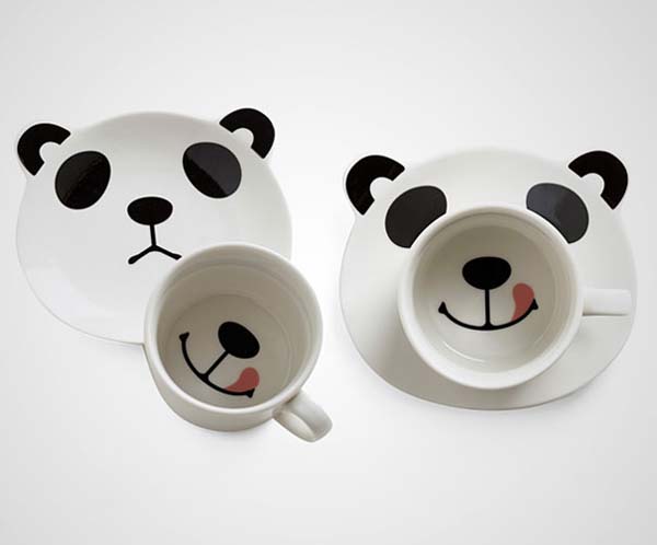 5.) Smiling panda plate and mug set