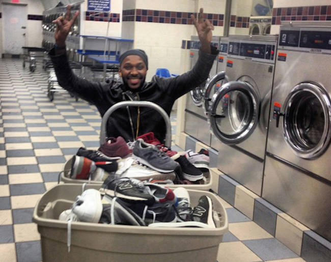 He even takes the time to wash each and every pair himself, spending around $50-60 a week at the laundromat.