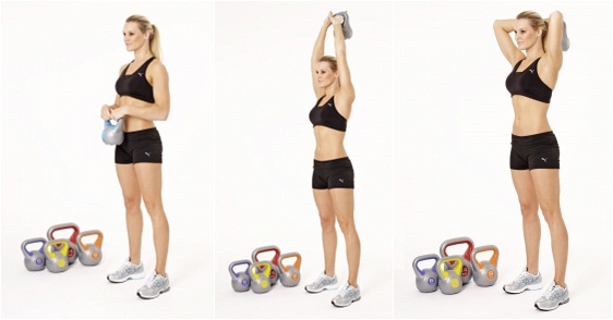 10.) Tricep Extensions - Triceps (can use any object, it doesn't need to be a kettlebell)