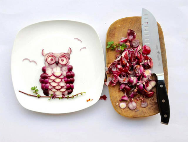 This cheerful owl is made from red onions.