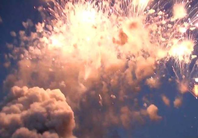 Of course whatever fireworks didn't go up in the initial explosion eventually went off like crazy. This seriously looks like something out of a Michael Bay movie.