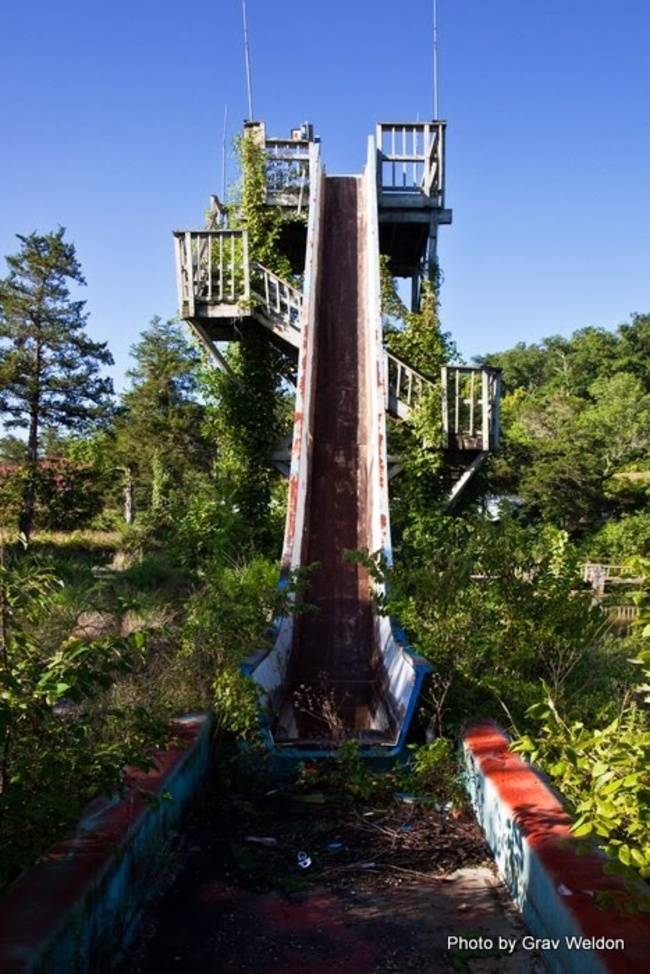 An old log flume now has heavy emphasis on the log.