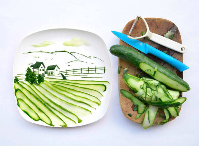 This pastoral scene is made out of cucumbers!