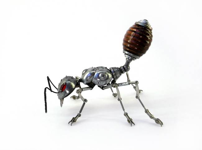 A <i>Terminator</i>-esque ant with a wooden accent.