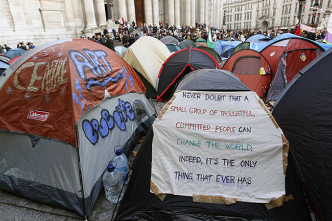 Powerful words on an tent during the Occupy events.