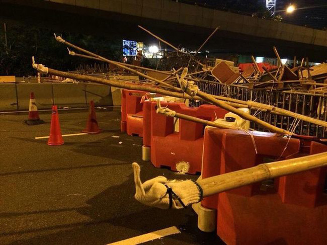 Hong Kong protestors created this road block.