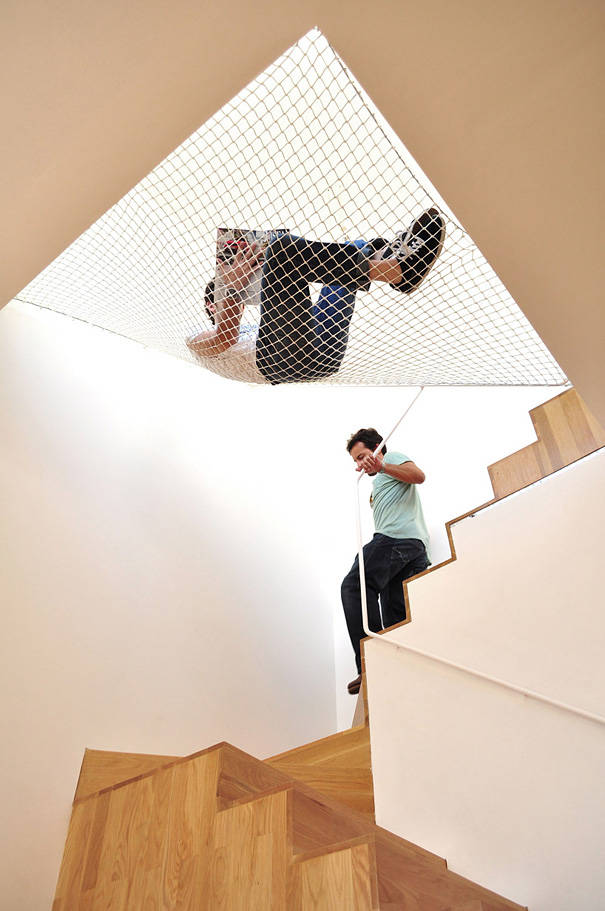 A hammock over the stairs