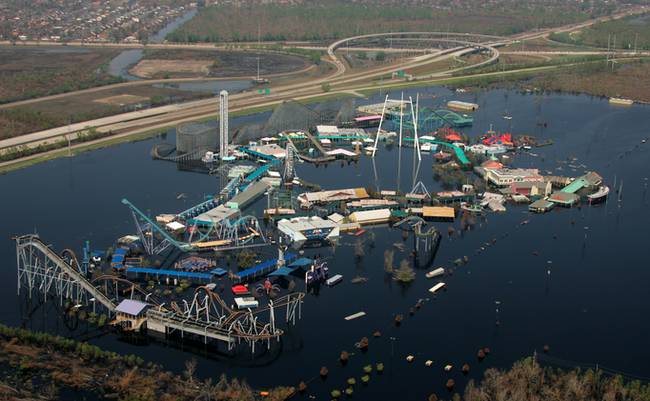 Six Flags New Orleans: Originally opened as "Jazzland" in 2000, this park was closed after it was severely damaged by Hurricane Katrina. The flooding that occurred has left the park abandoned with an uncertain future.