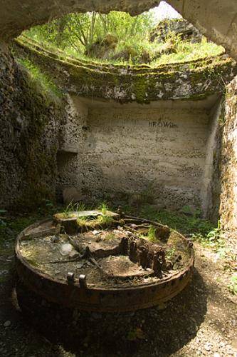 A concrete German bunker that held a trench mortar in the Battle of Hartmannswillerkopf.