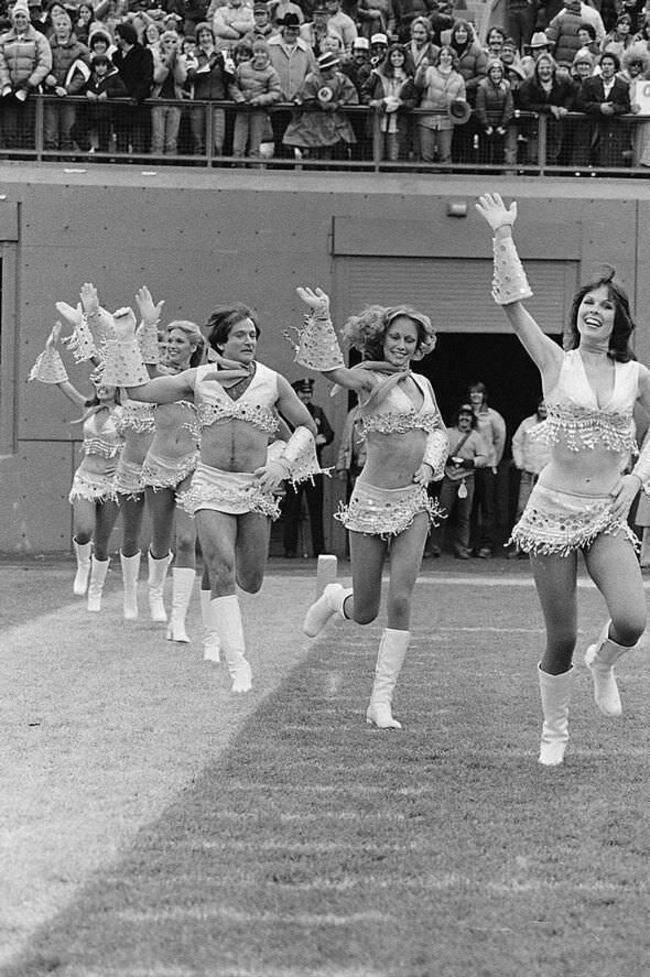 Robin Williams dressed up like a cheerleader. 