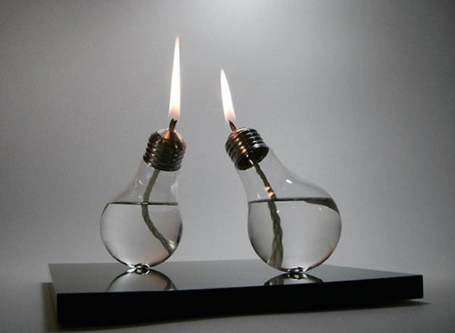 6.) Turn burnt out light bulbs into candles.
