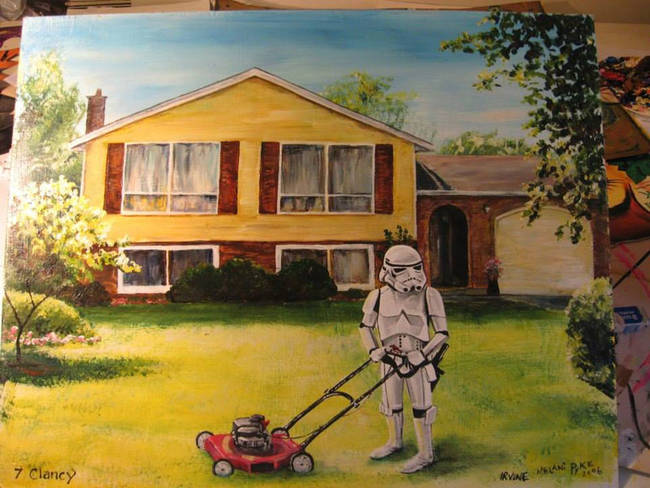 This storm trooper does not like doing his chores.