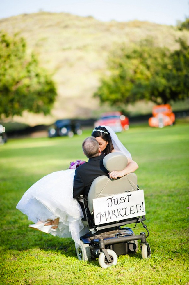 After the ceremony, her cousin surprised them with a hand painted sign to hang on the back of Adam's chair.